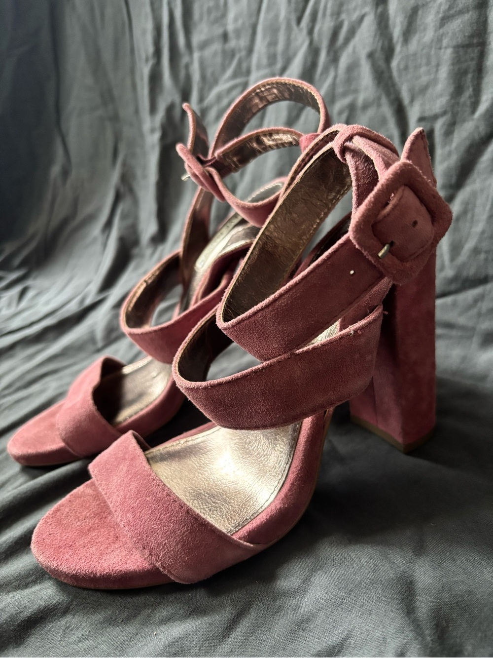 Steve Madden Women’s Suede Block Heel Sandals in Dusty Rose